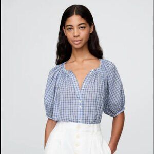 GAP X Doen Blue and White Gingham Button-Front Women's Blouse